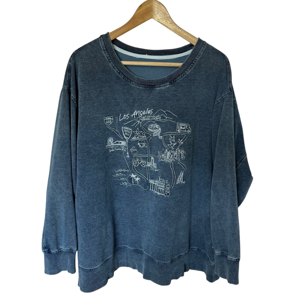 Unknown Los Angeles Map Sweatshirt Womens L Blue Excellent Mineral Wash Graphic